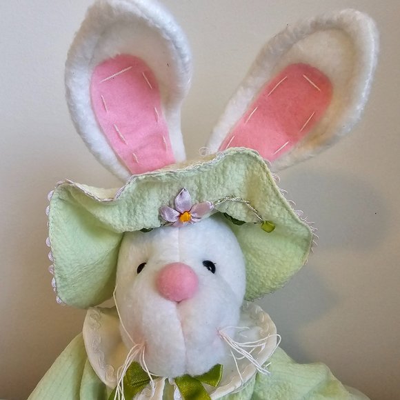 Decorative Easter Bunny Rabbit Plush White Green Floral Embroidered Dress 23" - Picture 2 of 12